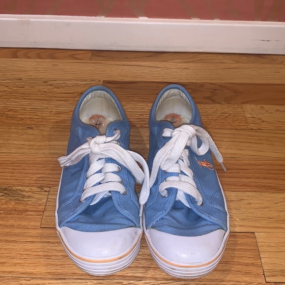 Light Blue Low-Top Fashion Sneakers. Orange Polo. - Picture 2 of 2